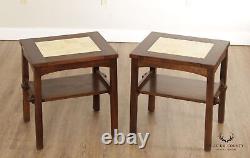 Stickley Mission Collection Pair Oak Tile Top End Tables