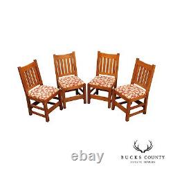 Stickley Mission Collection Set Four Oak V-Back Dining Chairs
