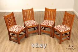 Stickley Mission Collection Set Four Oak V-Back Dining Chairs
