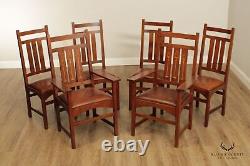 Stickley Mission Collection Set of Six Oak & Leather Harvey Ellis Dining Chairs