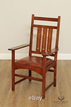 Stickley Mission Collection Set of Six Oak & Leather Harvey Ellis Dining Chairs