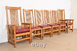 Stickley Mission Oak Arts & Crafts Spindle Dining Chairs, Set of Six