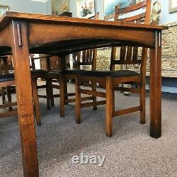 Stickley Mission Oak Style Harvey Ellis Collection Dining Set 6 Chairs Inlay