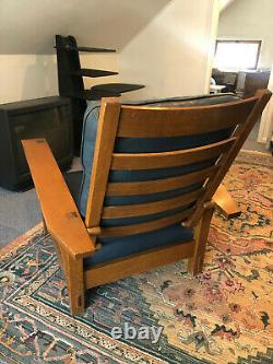 Stickley Morris Chair Excellent Oak, Mediterranean Blue Leather