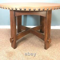 Stickley Round Leather Top Mission Oak Center Table