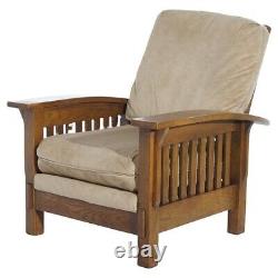 Stickley School Arts &Crafts Mission Oak Slat Side Morris Chair 20thC