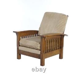 Stickley School Arts &Crafts Mission Oak Slat Side Morris Chair 20thC