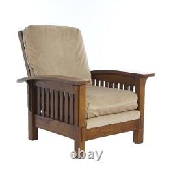 Stickley School Arts &Crafts Mission Oak Slat Side Morris Chair 20thC