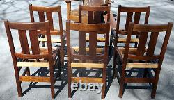 Stickley Set of 6 Antique Mission Oak Arts & Crafts Dining Room Chairs with Labels