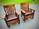 Stunning Pair Harden Mission Arts & Crafts Rockers Oak w Leather Seats