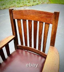 Stunning Pair Harden Mission Arts & Crafts Rockers Oak w Leather Seats