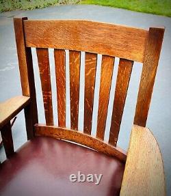 Stunning Pair Harden Mission Arts & Crafts Rockers Oak w Leather Seats