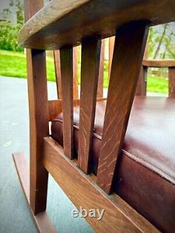 Stunning Pair Harden Mission Arts & Crafts Rockers Oak w Leather Seats