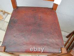 Superb ANTIQUE pair G STICKLEY chairs with orig leather w5409