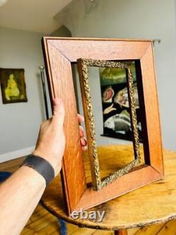 Superb Unusual Antique Oak Picture Frame 10 x 6.5 Rebate Arts & Crafts Mission