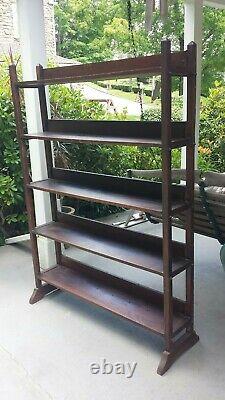 Tall Antique 1922 Arts & Crafts Mission Oak Book Display Shelf Case Library