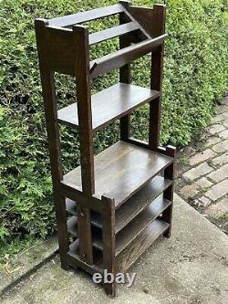 Tall Antique Arts & Crafts Mission Oak Book Shelf Case Library Stand