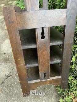 Tall Antique Arts & Crafts Mission Oak Book Shelf Case Library Stand