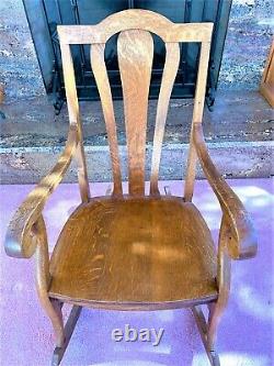 Tiger Oak Antique Rocking Chair, Mission Sleigh Design, Antique Quarter Sawn
