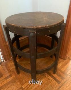 VTG MISSION OAK ARTS & CRAFTS TABOURET TABLE ROUND BENT WOOD Plant Stand Stool