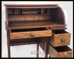 Vintage Antique 1900s Small Apartment Size Mission Arts Crafts Oak Roll Top Desk
