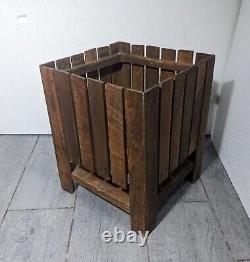 Vintage Antique Mission Arts and Crafts Rustic Oak Wood Plant Box Waste Basket