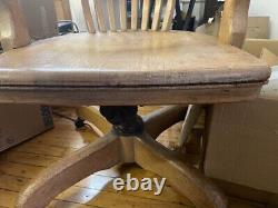 Vintage Antique Mission Bankers Library Office Swivel recline BLOND OAK Chair