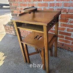 Vintage Antique Mission Oak Arts And Crafts Telephone Table