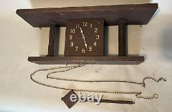 Vintage Antique Mission Oak Arts & Crafts Style Hanging Wall Clock