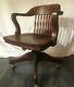 Vintage Antique Mission Oak Wood Banker Office Rolling Arm Chair Gunlocke STYLE