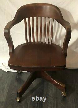 Vintage Antique Mission Oak Wood Banker Office Rolling Arm Chair Gunlocke STYLE