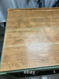 Vintage Antique Mission Style Solid Oak Sage Green Executive 3 Drawer Desk