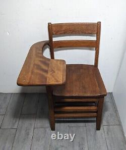 Vintage Antique Student Mission Oak Wood School Chair & Attached Desk