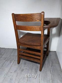 Vintage Antique Student Mission Oak Wood School Chair & Attached Desk