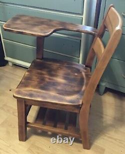 Vintage Antique Student Mission Oak Wood School Chair & Attached Desk