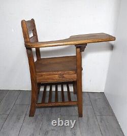 Vintage Antique Student Mission Oak Wood School Chair & Attached Desk