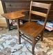 Vintage Antique Student Mission Oak Wood School Chair & Attached Side Desk