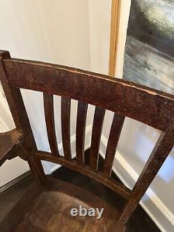 Vintage Antique Student Mission Oak Wood School Chair & Desk With Cast Iron Base