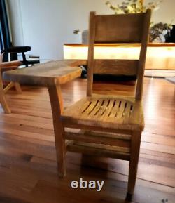 Vintage Antique Student Mission Solid Oak Wood School Chair & Attached Desk