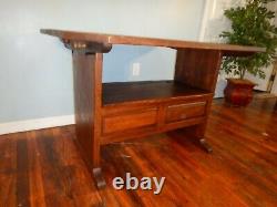 Vintage Arts & Crafts Mission Oak Bench Table Hall Seat Dining Table