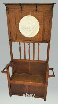 Vintage Arts & Crafts / Mission Tiger Oak Hall Tree Seat Stand & Mirror 1910's