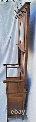 Vintage Arts & Crafts / Mission Tiger Oak Hall Tree Seat Stand & Mirror 1910's