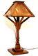 Vintage Arts and Crafts Mission Oak Table Lamp Slag Glass