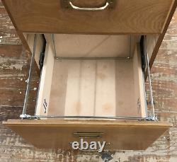 Vintage Industrial Mission Style Oak 2 Drawer Brass Handle Filing Cabinet REPAIR