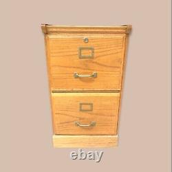 Vintage Industrial Mission Style Oak Wood Filing File Cabinet 2 Drawer Brass F23
