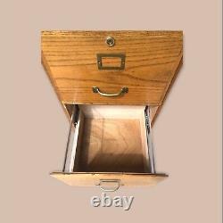 Vintage Industrial Mission Style Oak Wood Filing File Cabinet 2 Drawer Brass F23