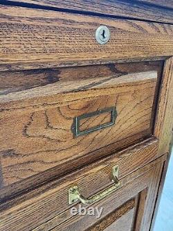 Vintage Mission Arts & Craft Style Oak Wood 4-Drawer Library Office File Cabinet
