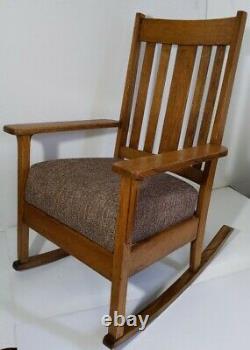 Vintage Mission Arts & Crafts Solid Oak Wood Rocking Chair Rocker + Cushion