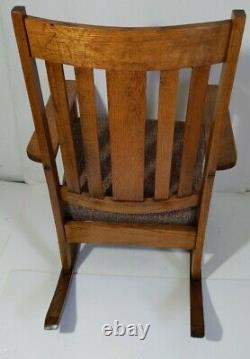 Vintage Mission Arts & Crafts Solid Oak Wood Rocking Chair Rocker + Cushion