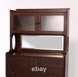 Vintage Mission Oak Arts & Crafts Style Sideboard Server with Curio Top